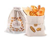 2 Pcs Bread Bag, Linen bread Bags for Homemade Container, Bread Storage, 31 X 38cm Unbleached & Reusable Bread Storage, for Food Storage Keep Fresh with Drawstring (A)