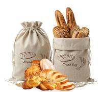 2 Pcs Bread Bags for Homemade Bread, Eco Reusable Bread Bags to Keep Bread Fresh, 15 x 12 Inches Bread Storage Bags - TPU Interior Lining Bread Bag - Extend The Shelf Life, Linen Sourdough Bread Bag