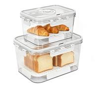 2 Pcs Bread Bin Airtight Bread Box for Kitchen Counter, Time Recording Bread Storage Container with Lid, Bread Container with Handle and Ice Pack for Homemade Bread Toast Bagel Donut and Cookies