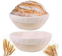 2 Pcs Bread Proofing Baskets, 23cm Round Sourdough Proofing Basket with Linen Cloth Liner for Artisan Bread Making for Professional and Home Bakers