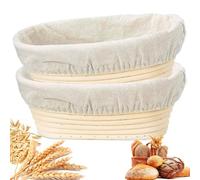 2 Pcs Bread Proofing Baskets Set with Linen Cloth Liner, 25x15x8cm Oval Sourdough Baskets for Artisan Bread, Handmade Natural Rattan Bread Making Bowl, Proving Basket for Professional & Home Bakers