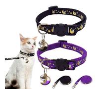 2 PCS Breakaway Cat Collars with Bells Star Moon Pendant Kitten Collar Adjustable Glow in The Dark