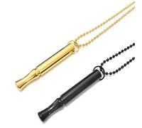 2 Pcs Breathing Necklace, Titanium Steel Whistle Anxiety Necklace, Anxiety Necklace Breathing, Portable Deep Breathing for Men Women Meditation Anxiety Relief(Black, Gold)