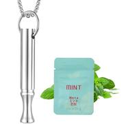 2 PCS Breathing Necklace with Resistance, Breathing Resistance Necklace with Filter, Includes Silver Chain and Mint Cotton Cores for Stress Management and Mindful Breathing