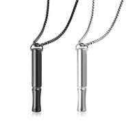 2 Pcs Breathlace Sensory Necklace for Mindful Breathing - Anxiety Relief Whistle Pendant with Stainless Steel Chain, Silent Meditation Tool for Focus & Stress Management (Black/Silver)
