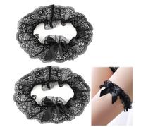 2 Pcs Bridal Garter Lace, Floral Bow Thigh Leg Ring Ivory Wedding Belt Elasticated Stretchy Garter Pretty Beautiful Accessories Gifts for Brides Bridesmaids Women Girls Cosplay Prom Party Free Size