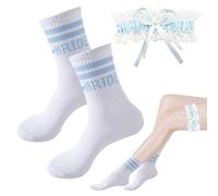 2 Pcs Bride Gifts Blue Bride Socks and Wedding Blue Garters for Brides, White Wedding Socks,Bridal Party Night Do Bachelorette Party Bridal Accessories