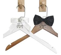 2 Pcs Bride Hanger for Wedding Dress Wooden Groom Suit and Gown Non-Slip Hangers with Bow Tie Personalized Bridal Party Shower Gift (Style 2)