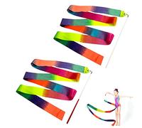 2 Pcs Brightly Coloured Dance Ribbons 78.7inch Gymnastic Ribbon with Ribbon Dancer Wand Gymnastics Ribbons for Children for Kids Artistic Dancing Training Talent Shows Recreation and Fitness