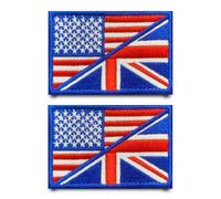 2 Pcs British/American Flag Embroidered Patch Hook & Loop Sew On Emblem Fastener Tactical Applique DIY Costume Accessories Blue Friendship Patches for Clothes,Backpacks,Jacket,Hats,Vest,Jeans