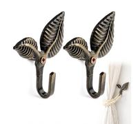 2 Pcs Bronze Double Leaf Tiebacks, Antique Curtains Tieback Hooks, Coat Hooks, Curtain Tie Backs, Gold Curtain Tie Backs, For Café, Living Room Drapes, Bedroom Window Decor, Vintage-style Home Accents