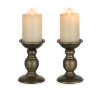 2 Pcs Bronze Iron Pillar Candle Holders, Most Ideal for 3" Pillar Candle, Gifts for Wedding, Party, Home, Spa, Reiki, Votive Candle (2 x S)