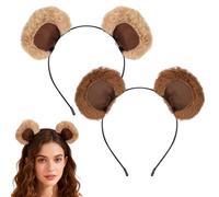 2 PCS Brown Bear Ears Headband, Soft Makeup Head Wear, Cute Fluffy Funny Cosplay Bear Hairband for Party Celebrations Halloween Christmas (A)