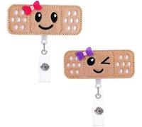 2 Pcs Brown Nurse Badge Holder Reel,Retractable Cute Bandaid Badge Clip,ID Badge Holder with Alligator Clip,26 inch Retractable Cord,Badge Holders,Office School Supplies,Identification Badges