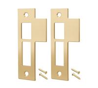 2 Pcs Brushed Brass Door Strike Plate Latch with Screws Solid Brass Replacement Latch Striker Keeper for Mortise, Striker, Keeper, 3-1/2" (3.5 Inch)