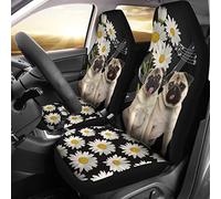 2 Pcs Bucket Seats Covers Fashion Car Seat Protector Dirty-Proof Car Seat Cover Universal Fit Sedan Truck Suv 3D Pug & Music Daisy Flower Pattern