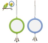 2 Pcs Budgie Toys, Parrot Mirror with Bell for Small Birds and Parrots