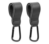 2 pcs Buggy Clips for Changing Bag Handbag, Black Carabiner Clip, Non-Slip Nylon Leather Pram Hook for Rocker Stroller Pushchair Rollator Mobility Scooter Universal Accessories Baby Travel Essentials