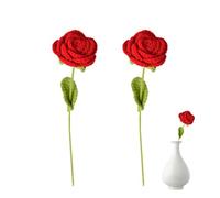 2 Pcs Bulk Crochet Flower Bouquet with Stems,Knitted Flowers,| Artificial Wool Red Roses | Perfect for Wife's Gift, Festival Decoration, Romantic Mother's Day & Anniversary Surprise