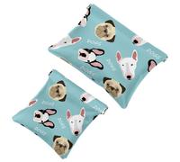 2 PCS Bulldogs Pug Heads Pattern Pocket Cosmetic Bag, Self-Closing Shrapnel Makeup Pouch, Portable No Zipper Mini Travel Make Up Bag for Headphones Coin Lipstick Cosmetics Earphones Jewelry Organizer