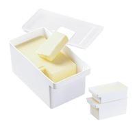 2 Pcs Butter Dish with Lid and Butter Cutter, Plastic Butter Dish Container with Handles, Precise Butter Portioning, Dishwasher Safe, Butter Cheese Storage Box for Kitchen, White