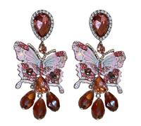 2 Pcs Butterfly Dangle Earrings, Silver Needle Vintage Rhinestone & Crystal Tassel, Elegant Women's Jewelry, Unique High-End Statement Piece