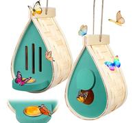 2 Pcs Butterfly House and Feeder, Wooden Hanging Butterfly House for Garden, Natural Butterfly Habitat with Butterfly Puddler for Bugs, Butterflies, Moths, Lacewings