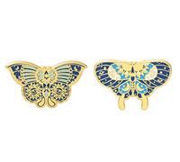 2 Pcs Butterfly Moth Enamel Pins Insect Brooch Bag Clothes Lapel Pin Badge Vintage Starry Pattern Jewelry Gifts For Kid Friends