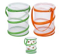 2 Pcs Butterfly Net, Caterpillar to Butterfly Kit, Collapsible Butterfly Cage for Outdoor Insect Collection and Biology Learning for Observation and Collection (Orange and Green)