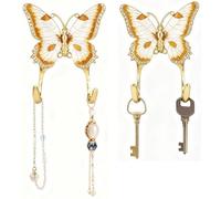 2 Pcs Butterfly Wall Hooks, Vintage Enamel Decorative, Alloy Double Hook Coat Hanger, Cute Key Holder for Jewelry, Coats, Hats, Keys, Towels, 3.7 x 4.7 in
