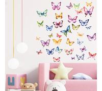 2 Pcs Butterfly Wall Stickers, Watercolour Butterfly Wall Decal Multicolor Peel and Stick Wall Art Stickers Kids Butterfly Removable Wall Decor for Nursery Bedroom Living Room Art Murals Decorations