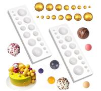 2 PCS Cabochon Gem Silicone Molds - 16 Holes Semicircle Bead Pearl Molds for DIY Cake Cupcake Decoration Accessories