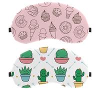 2 PCS Cactus Arrow Pink Love Heart Pattern Sleep Mask for Back and Side Sleeper, 100% Light Blocking Eye Mask, Adjustable & Breathable Sleeping Eye Cover, Zero Eye Pressure