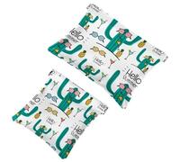 2 PCS Cactus Hello Summer Pocket Cosmetic Bag, Self-Closing Shrapnel Makeup Pouch, Portable No Zipper Mini Travel Make Up Bag for Headphones Coin Lipstick Cosmetics Earphones Jewelry Organizer