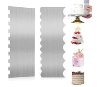 2 Pcs Cake Scraper, Meta Double Sided Cake Smoother, Cake Scraper Buttercream Smoother, Cake Cutter, Pastry Scraper Tool, Stainless Steel Cake Edge Scraper