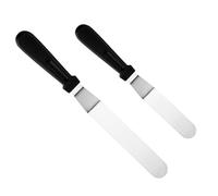 2 PCS Cake Spatula Stainless Steel Cream Offset Printing Scraper Piping Tool Pallet Knife Baking Kitchen Bakery 15cm and 20cm Blades Black Plastic Handle