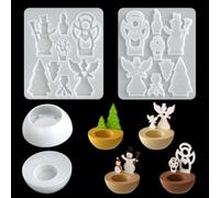 2 Pcs Candle Holder Resin Moulds, Xmas Storage Bowl Epoxy Moulds, Christmas Tree Silicone Mould for Resin Casting, Angel Snowman Silicone Moulds for Decoration, Candlestick