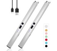 2 PCS Candle Lighter,Windproof Flameless Electric Lighter with LED Power Display ＆ Safety Switch, Upgraded Plasma USB Rechargeable Lighters for Birthday Camping BBQ (Silvery)