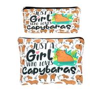 2 Pcs Capybara Makeup Bag Pencil Case, Capybara Gifts for Girls, Capybaras Lover Cosmetic and Toiletry Organizer Set, Cute Canvas Bags for Travel and Daily Use - Just A Girl Who Loves Capybaras