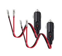 2 Pcs Car Cigarette Lighter Male Plug with Leads, 12V/24V Replacement Male Plug to Bullet Female Terminal Car Adapter Dc Battery Charger 12inch Lead Cable with LED Indicator, 15A Fuse Protection