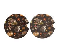 2 Pcs Car Coasters Autumn Leaf Hedgehog Pumpkin Universal Car Cup Holder Insert Cute Car Accessories for Women Men