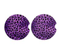 2 Pcs Car Coasters Purple Textured Leopard Print Universal Car Cup Holder Insert Cute Car Accessories for Women Men
