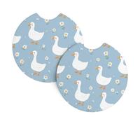 2 Pcs Car Cup Holder Coaster, 2.75 Inch White Geese Flower Cute Animals | Anti-Slip Car Coasters for Cup Holders, Shockproof Cup Holder Insert Car Accessories Interior for Car SUV