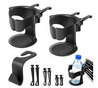 2 Pcs Car Cup Holders, Adjustable Air Vent Cup Holder with 3 Pairs Ventile Clips, and Car Seat Hooks Universal Car Beverage Organizer for Water Coffee and Juice Drink Stand-Black