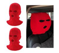 2 PCS Car Headrest Cover, Dust-Proof Funny Spoof Face Mask for Seat Headrest, Elastic Three-Hole Mask Wrap Auto Headrest Protective Decoration, Interior Car Accessories (Red)