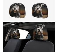 2 PCS Car Headrest Cover Personalize Stretch Breathable Car Seat Headrest Protector Universal Auto Head Rest Covers Auto Accessories Animal schnauzer dog Headrest Cover for Cars Sedans Vans Trucks