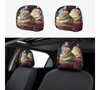 2 PCS Car Headrest Covers Soft Breathable Car Head Rest Cover Protector Colorful Happy Birthday Cupcakes Headrest Covers Personalized Car Seat Head Rest Cover for SUV Sedan Trucks Car Accessories