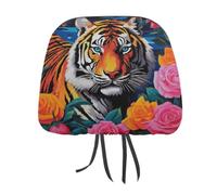 2 PCS Car Headrest Covers Soft Breathable Car Head Rest Covers Protector A Beautiful Flower Tiger Headrest Covers for Cars Seat Headrest Covers for Trucks SUV Universal Interior Cars Accessories