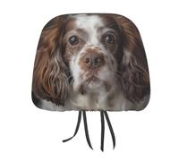 2 PCS Car Headrest Covers Soft Breathable Car Seat Head Rest Covers Set Elastic Head Rest Protector Universal Auto Accessories Brown And White Dog Headrest Cover for Cars Sedans Vans Trucks