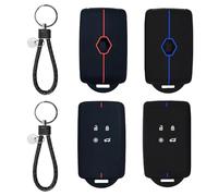 2 Pcs Car Key Cover, Silicone Key Case for Renault Clio Captur Kadjar Megane, Renault Key Card Case Key Fob Protection Pouch with Lanyard, key cover, Black with Red/Blue Lines, 4.05x2.36 Inch
